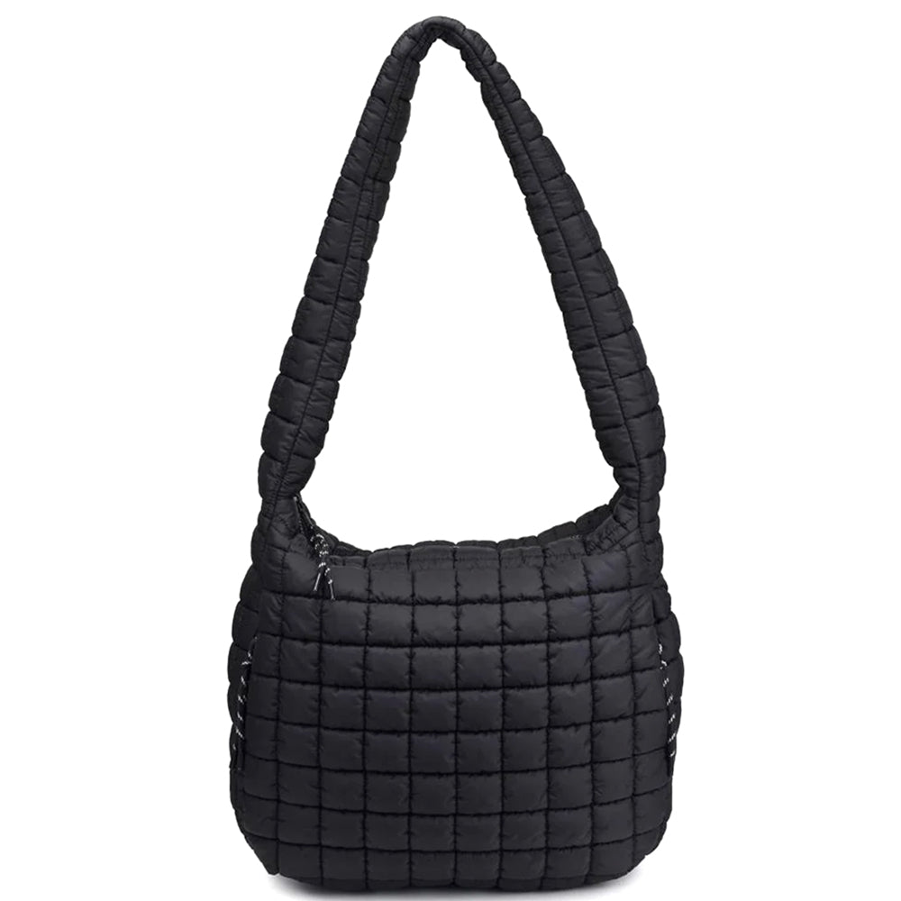 Quilted Carryall Hobo Bag with Zip - Lightweight & Slouchy Design Quilted for Gym & Beyond - Includes Exterior Zip Pockets & Mesh Slip Pockets