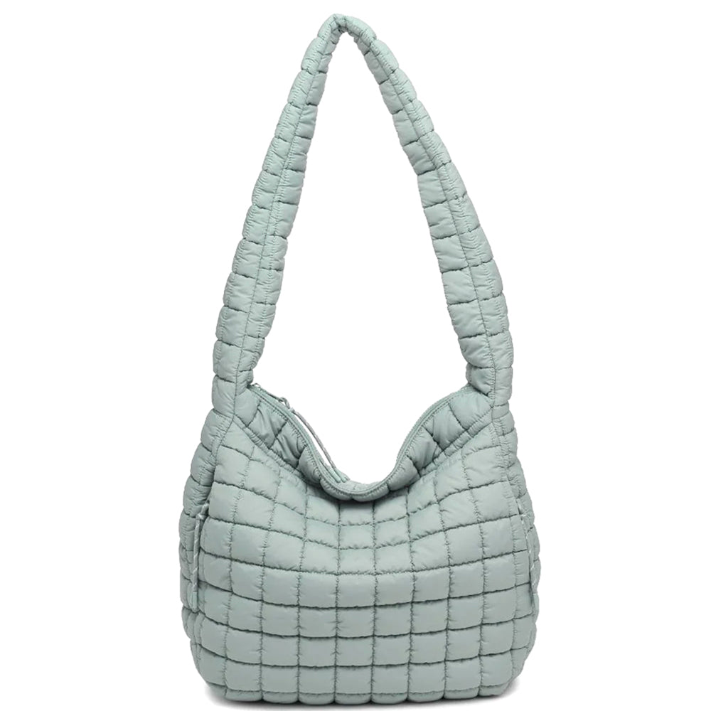 Quilted Carryall Hobo Bag with Zip - Lightweight & Slouchy Design Quilted for Gym & Beyond - Includes Exterior Zip Pockets & Mesh Slip Pockets