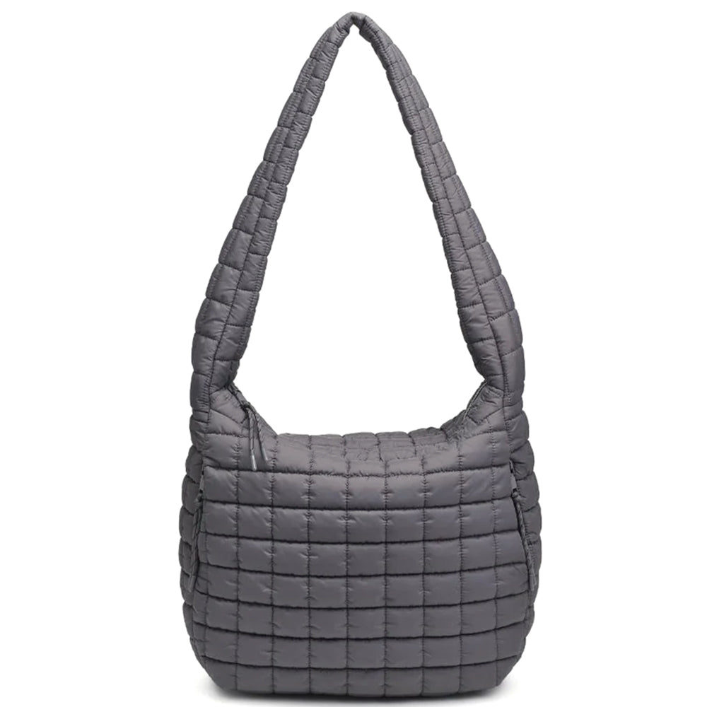 Quilted Carryall Hobo Bag with Zip - Lightweight & Slouchy Design Quilted for Gym & Beyond - Includes Exterior Zip Pockets & Mesh Slip Pockets