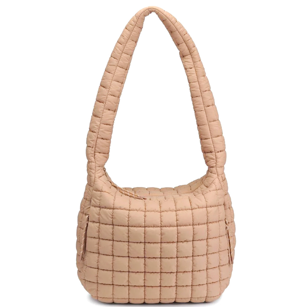 Quilted Carryall Hobo Bag with Zip - Lightweight & Slouchy Design Quilted for Gym & Beyond - Includes Exterior Zip Pockets & Mesh Slip Pockets