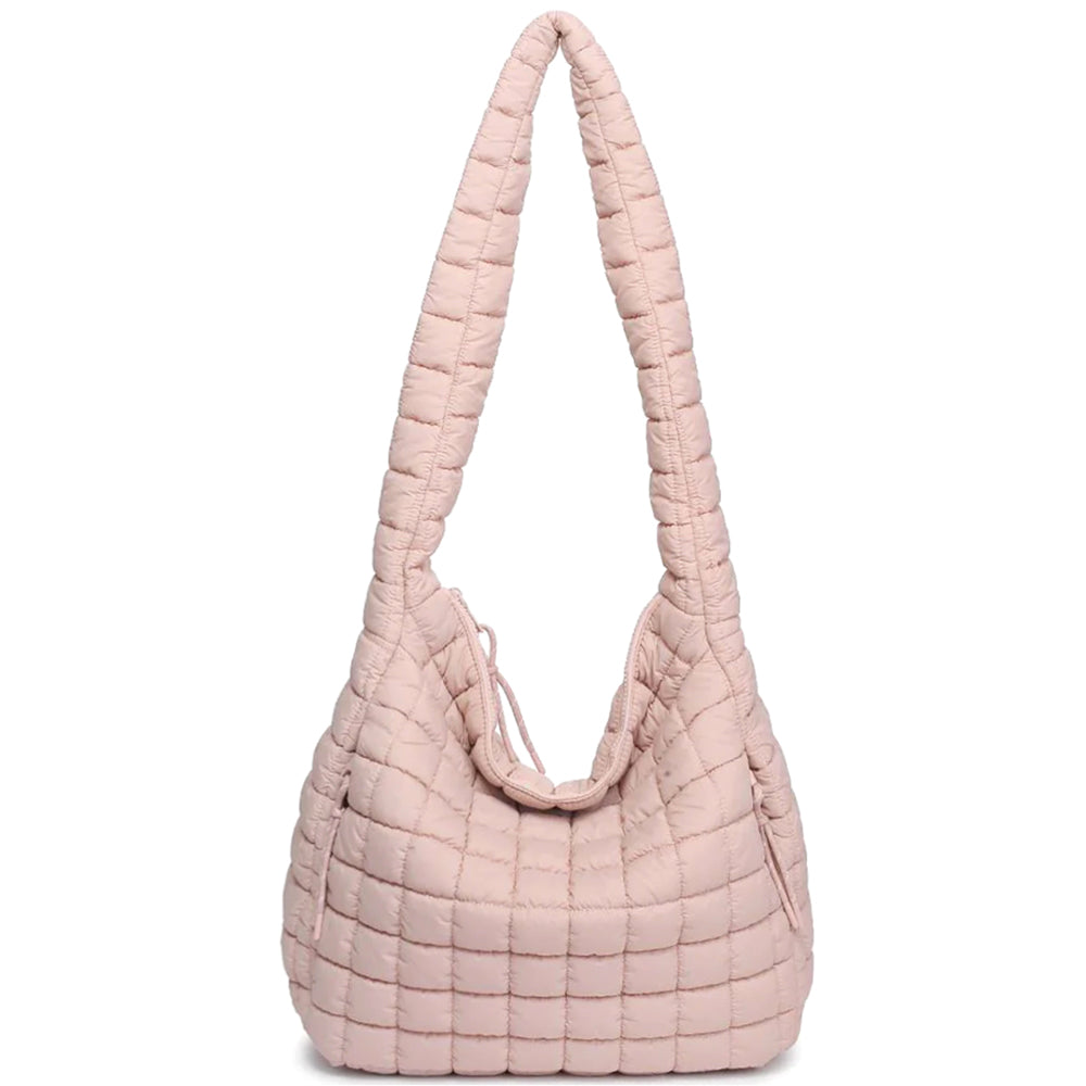 Quilted Carryall Hobo Bag with Zip - Lightweight & Slouchy Design Quilted for Gym & Beyond - Includes Exterior Zip Pockets & Mesh Slip Pockets