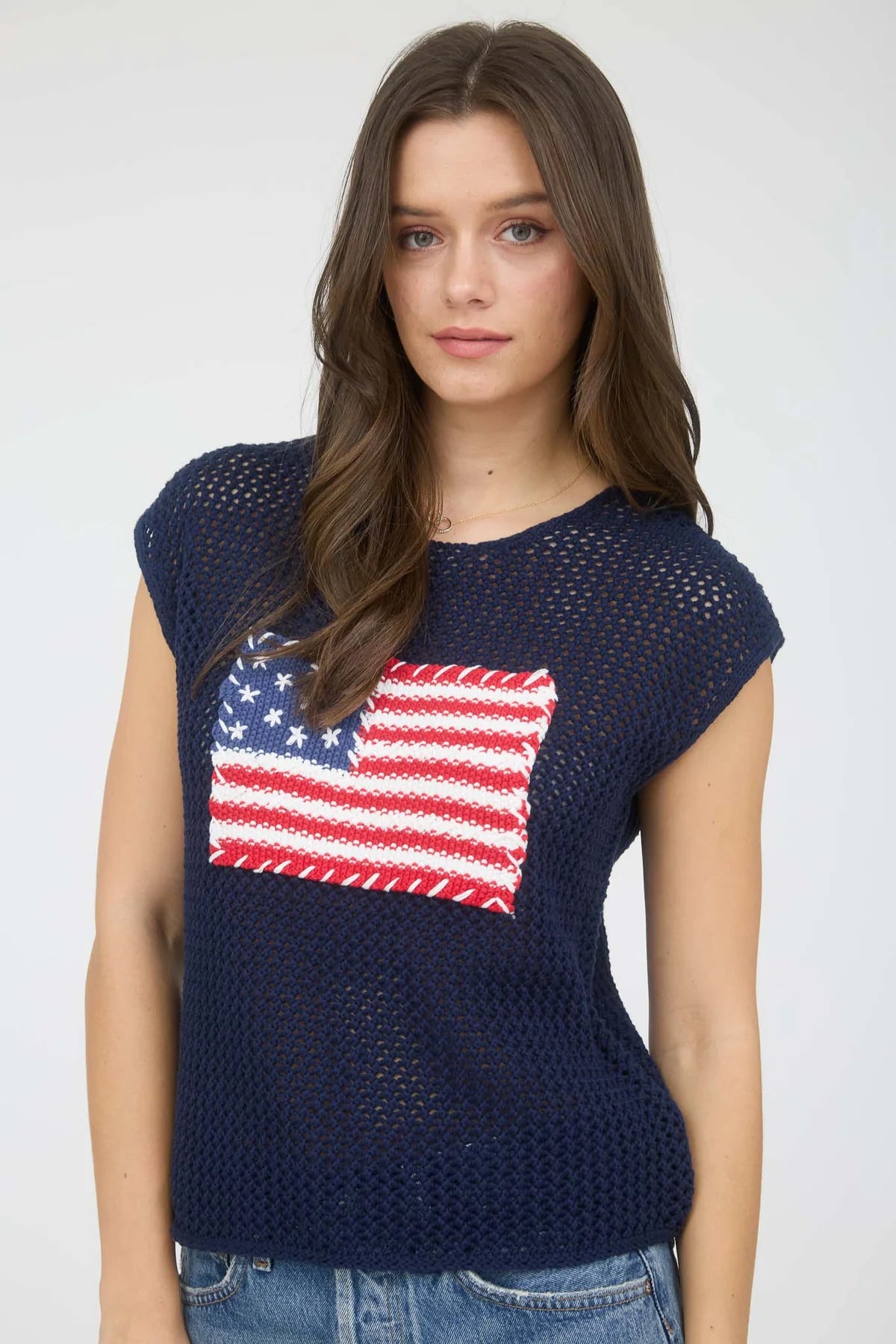 American Flag Crochet Knit Sweater