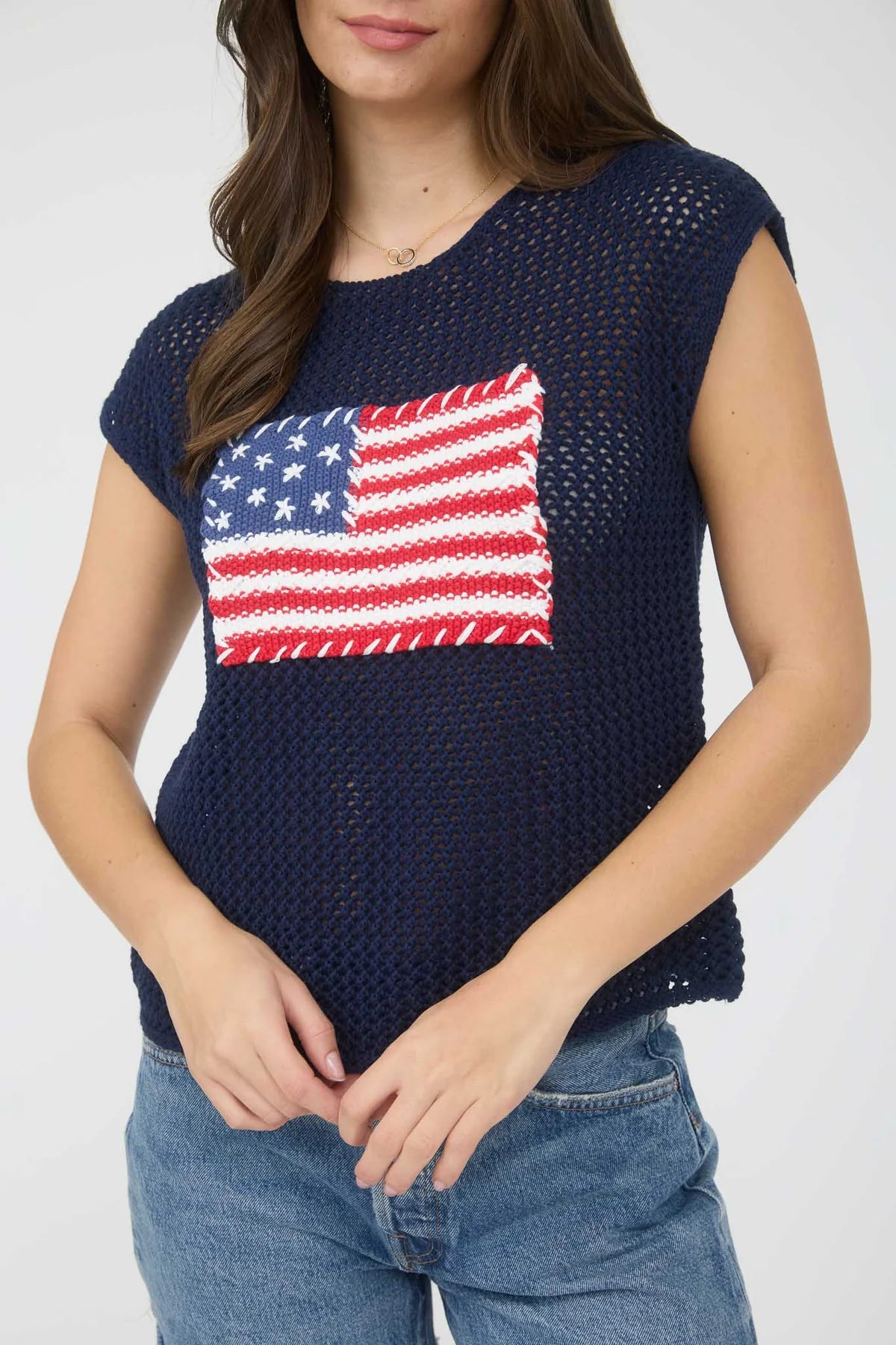 American Flag Crochet Knit Sweater