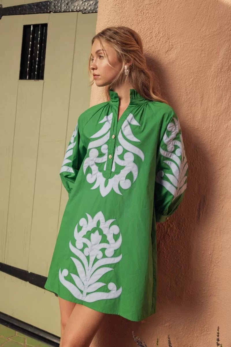 Kelly Green Dress with Baroque Applique Maui Treasures Boutique Kelly Green Dress with Baroque Applique Maui Treasures Boutique