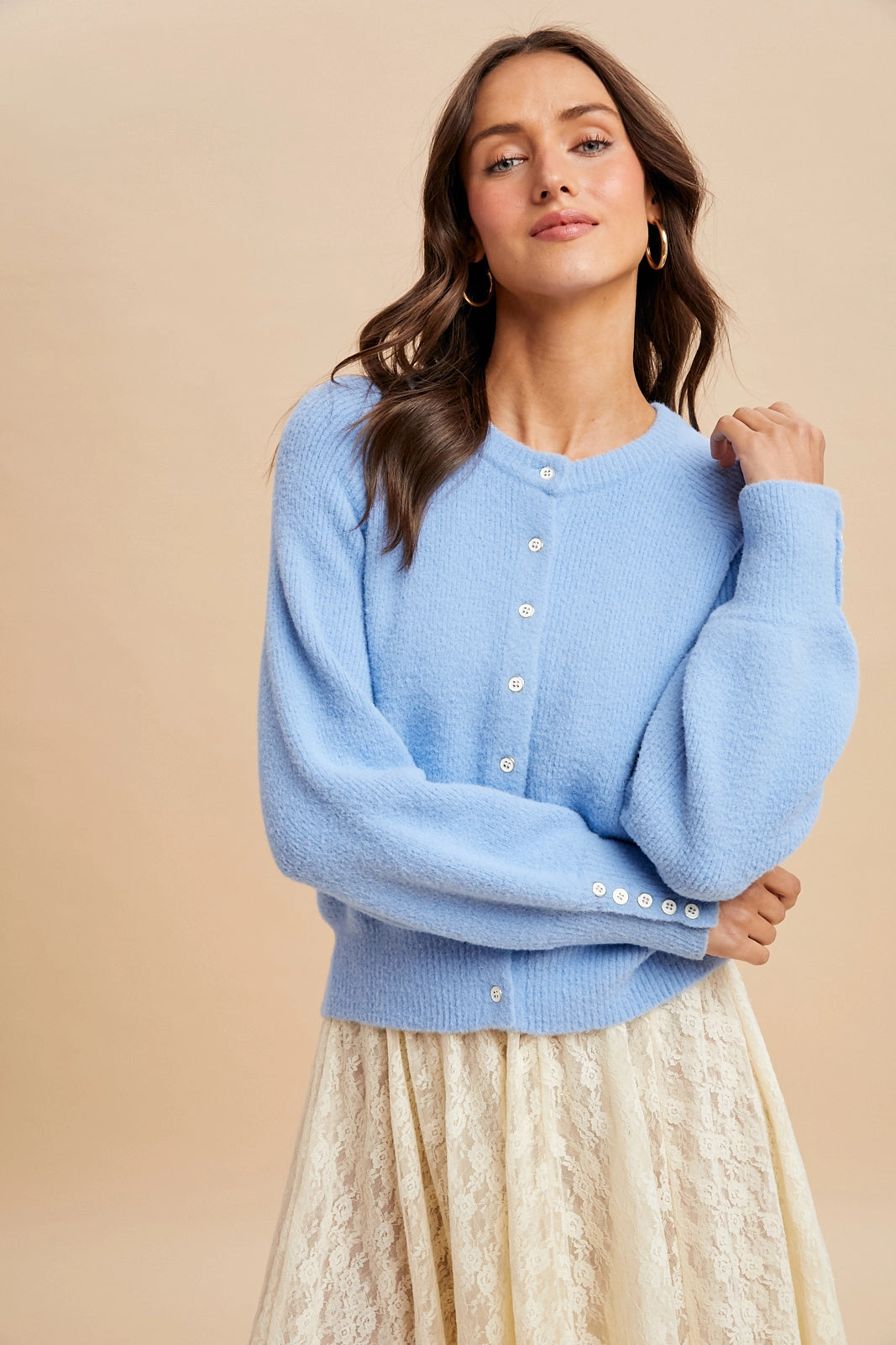 Fuzzy Ribbed Knitted Cardigan