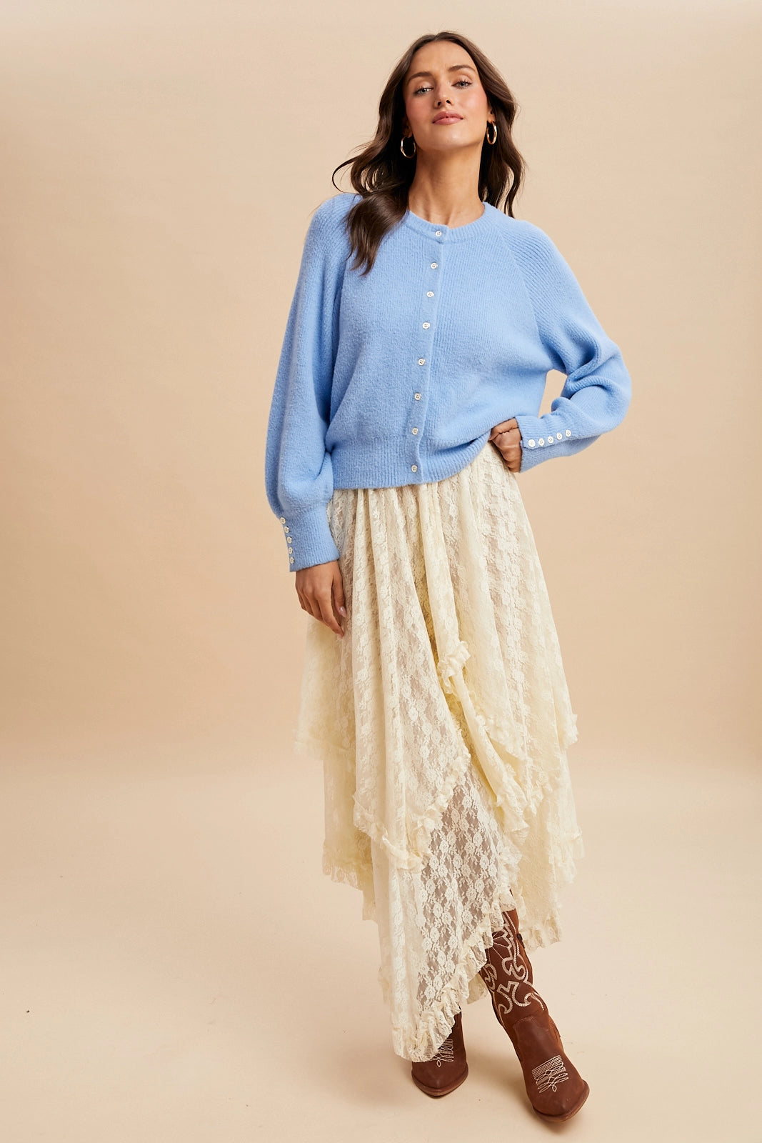 Fuzzy Ribbed Knitted Cardigan