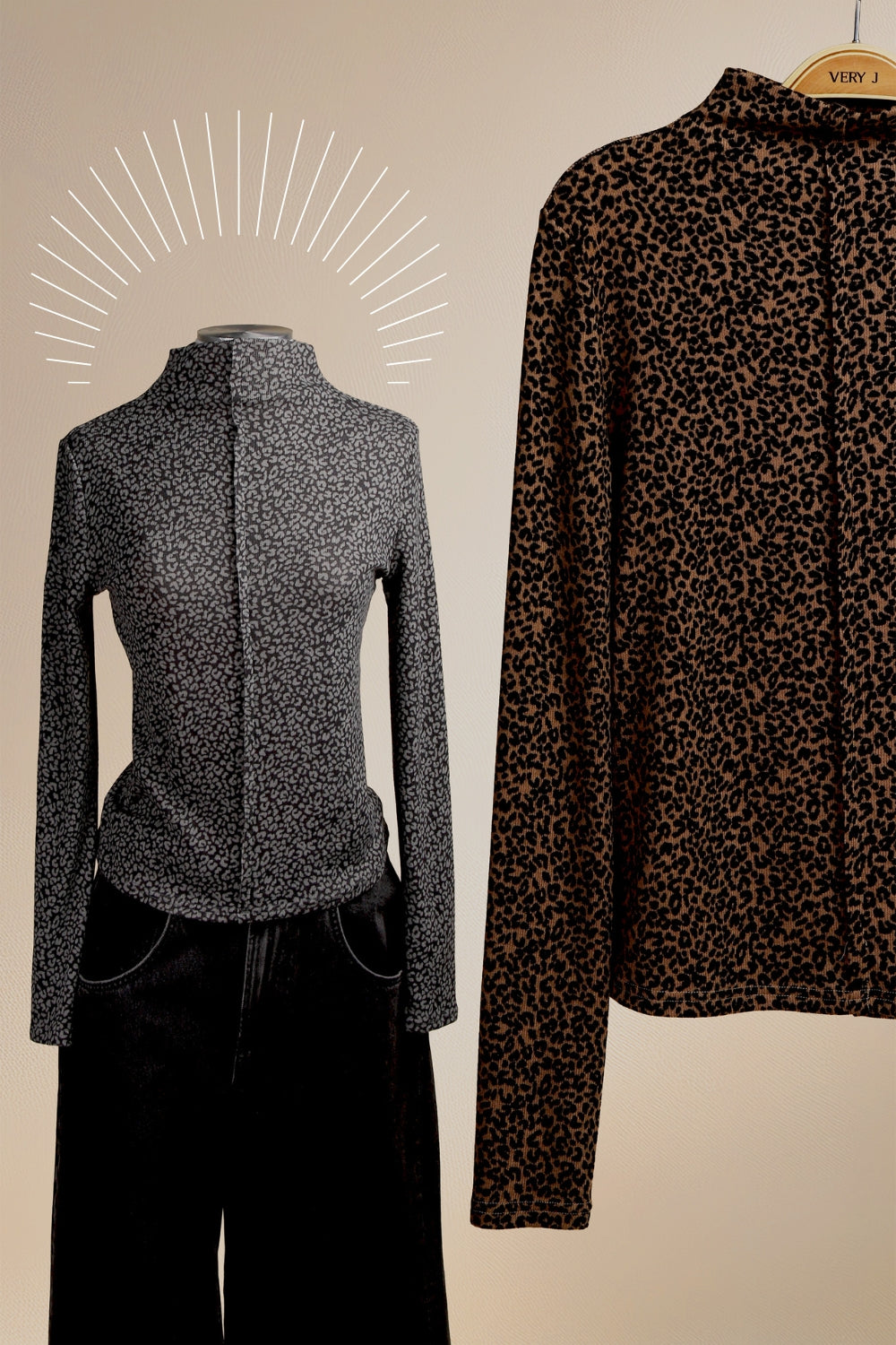 Long Sleeve Mock-Neck Mocha Leopard Top
