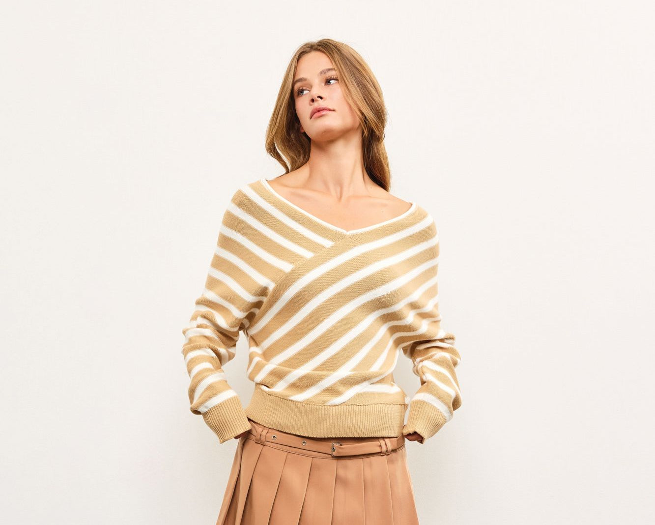 Cross Stripe V-Neck Sweater Top