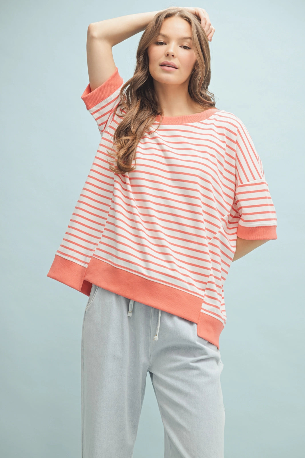 Contrast Striped Drop Shoulder Knit Top