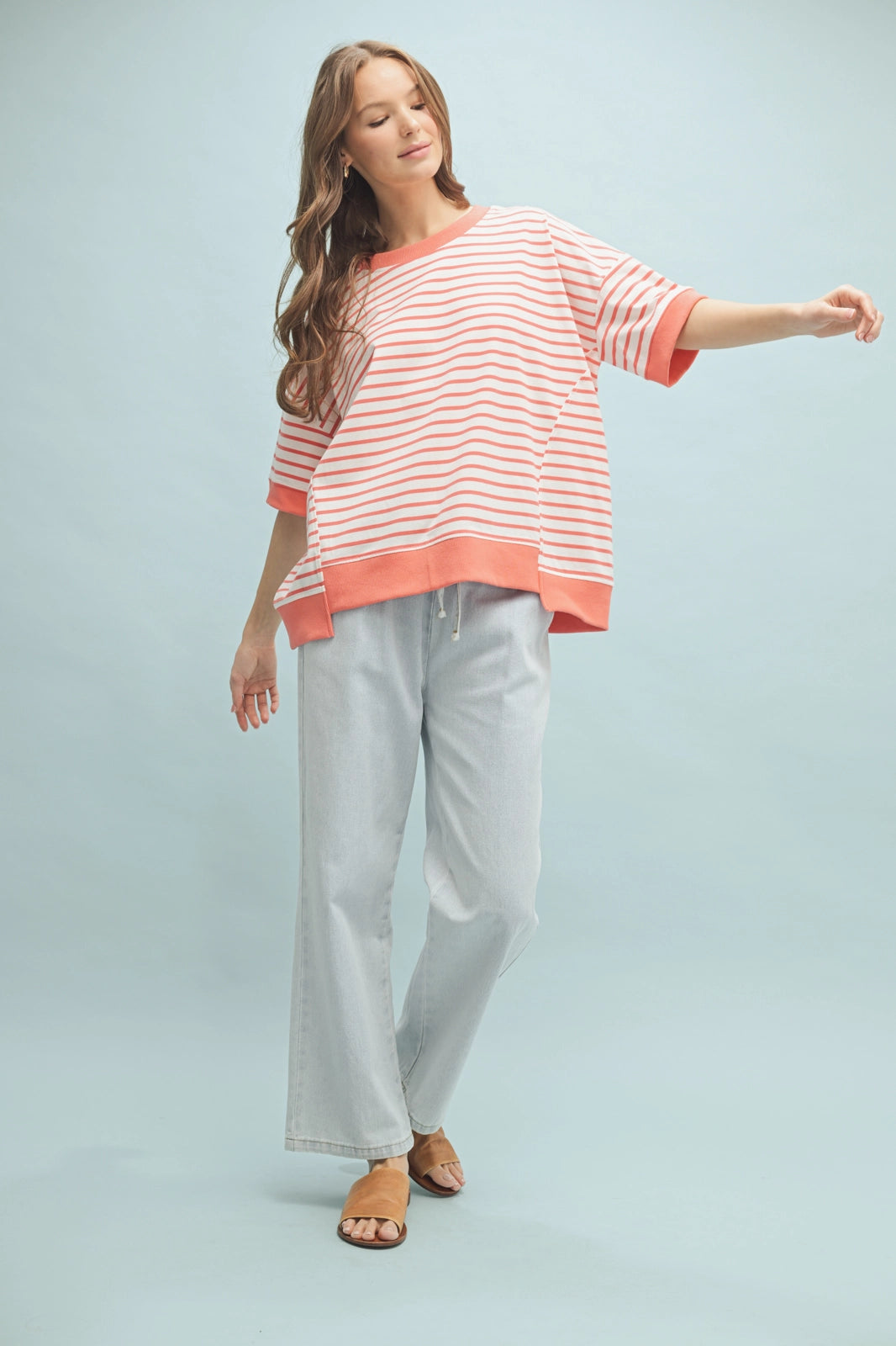 Contrast Striped Drop Shoulder Knit Top