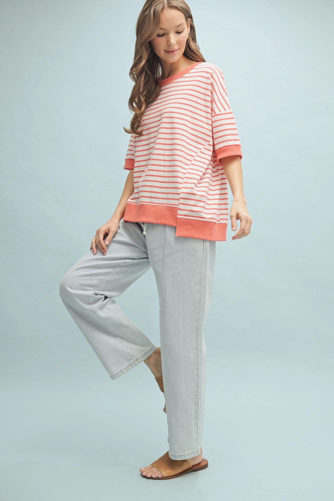 Contrast Striped Drop Shoulder Knit Top