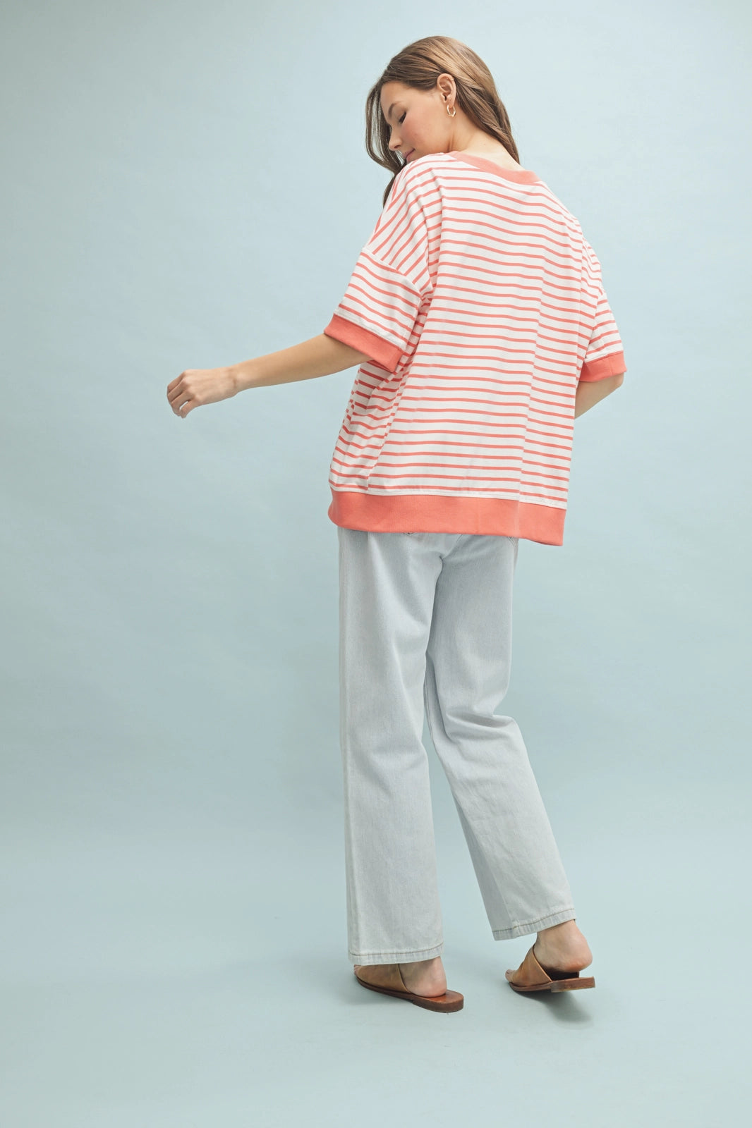 Contrast Striped Drop Shoulder Knit Top