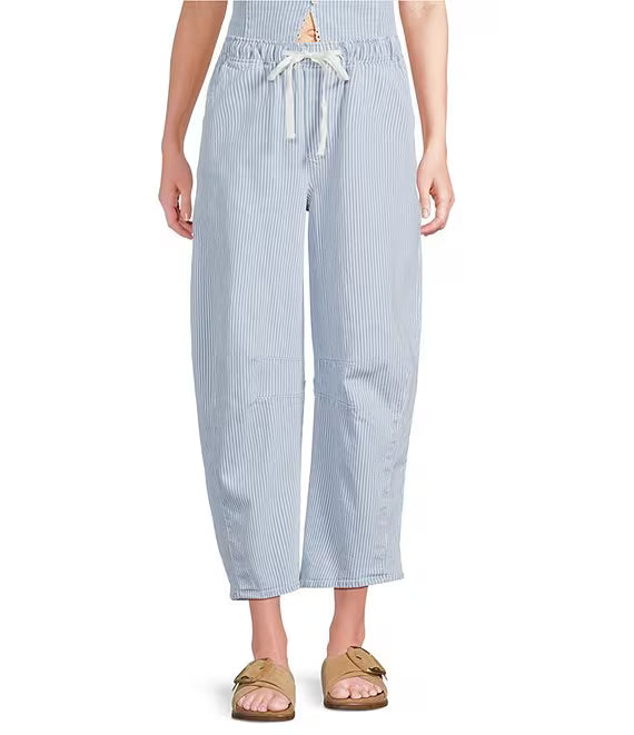 Light Blue Striped Denim Barrel Pants