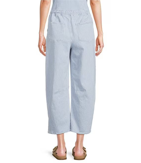 Light Blue Striped Denim Barrel Pants