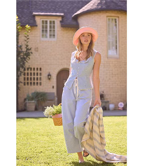 Light Blue Striped Denim Barrel Pants