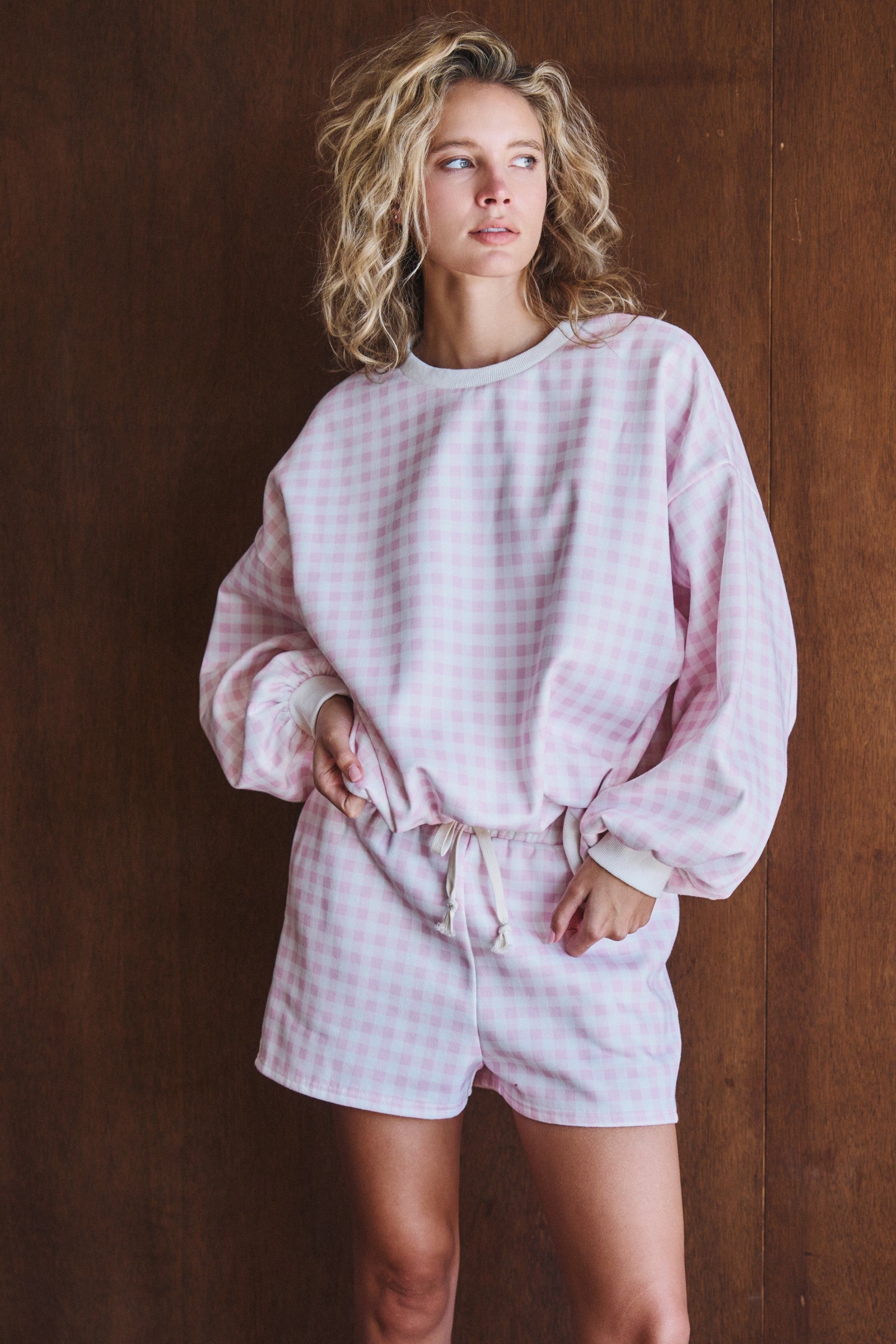 Gingham Cozy Lounge Set, Pink and Blue
