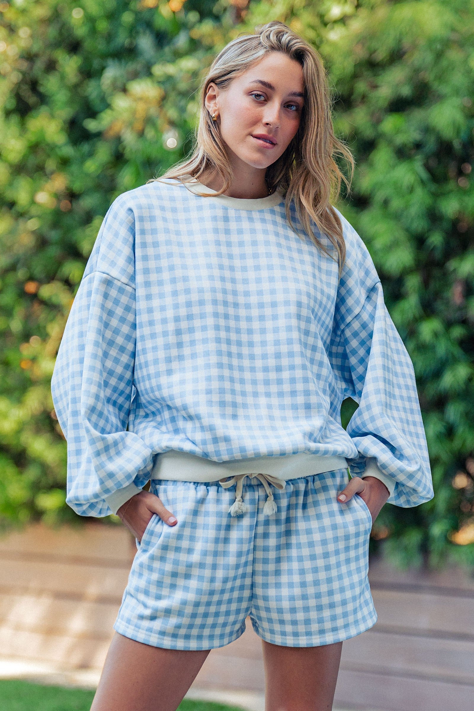 Gingham Cozy Lounge Set, Pink and Blue