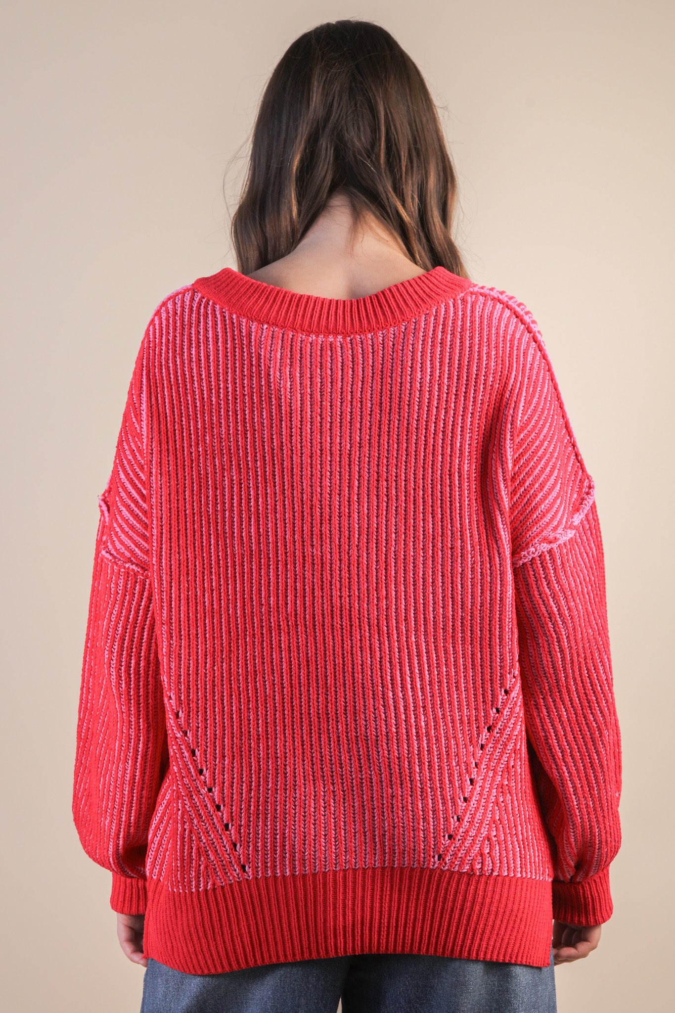 Oversized Two Tone Knit Casual Sweater Top