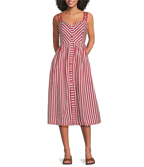 Striped Red and White Midi Dress