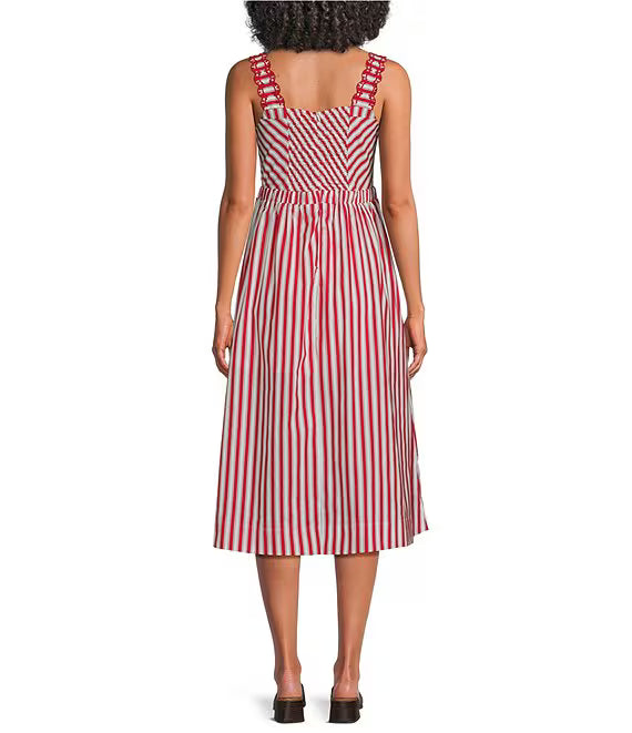 Striped Red and White Midi Dress