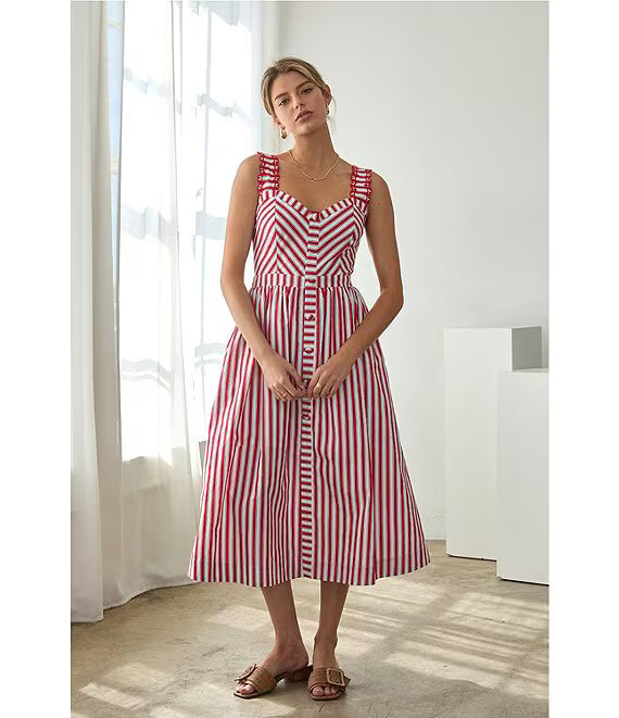 Striped Red and White Midi Dress