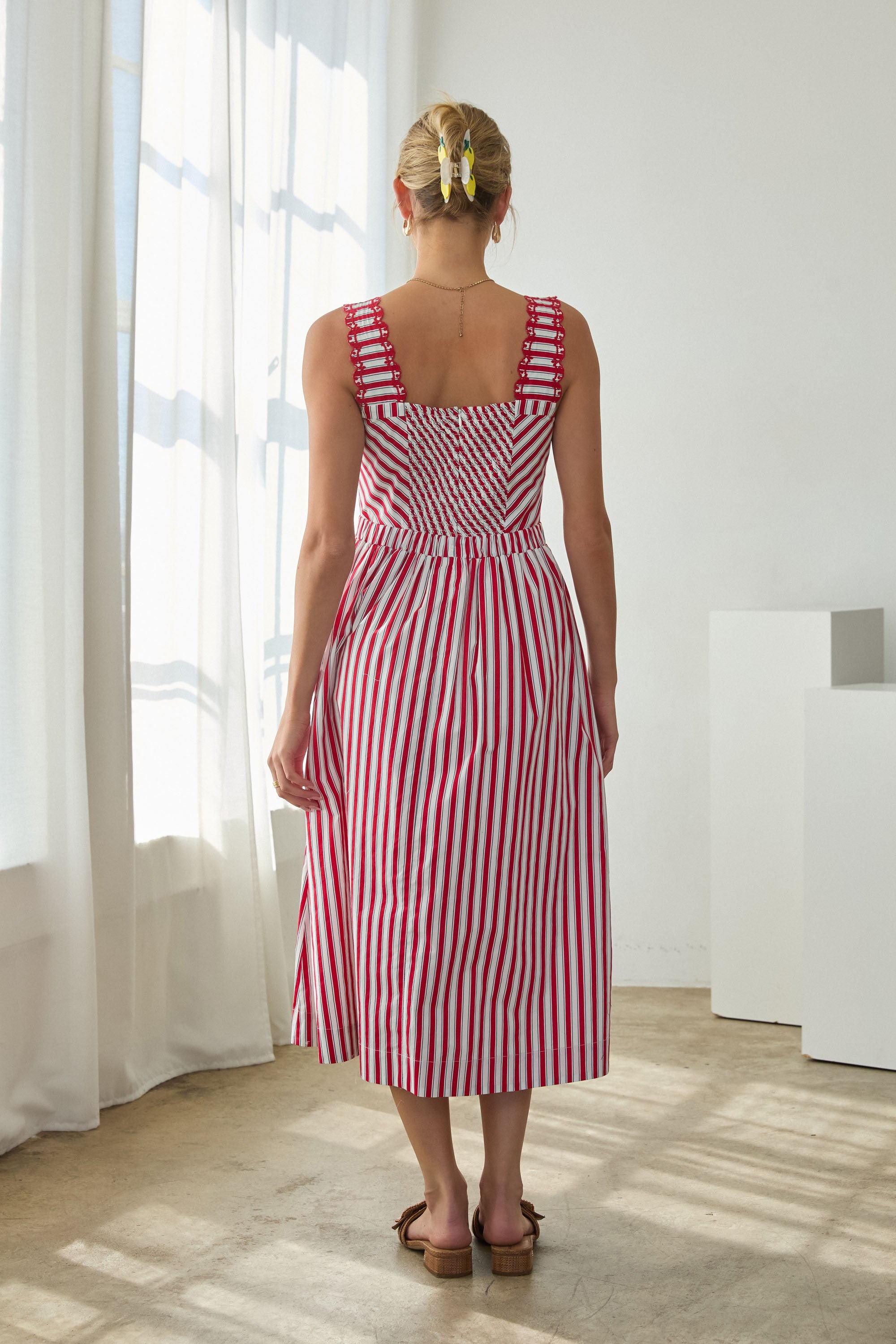 Striped Red and White Midi Dress