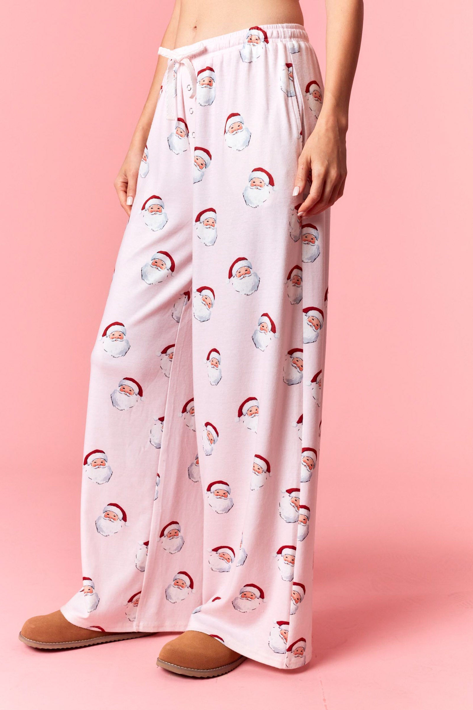 Scallop Edge Velvet Tape Detail Christmas Printed Pants