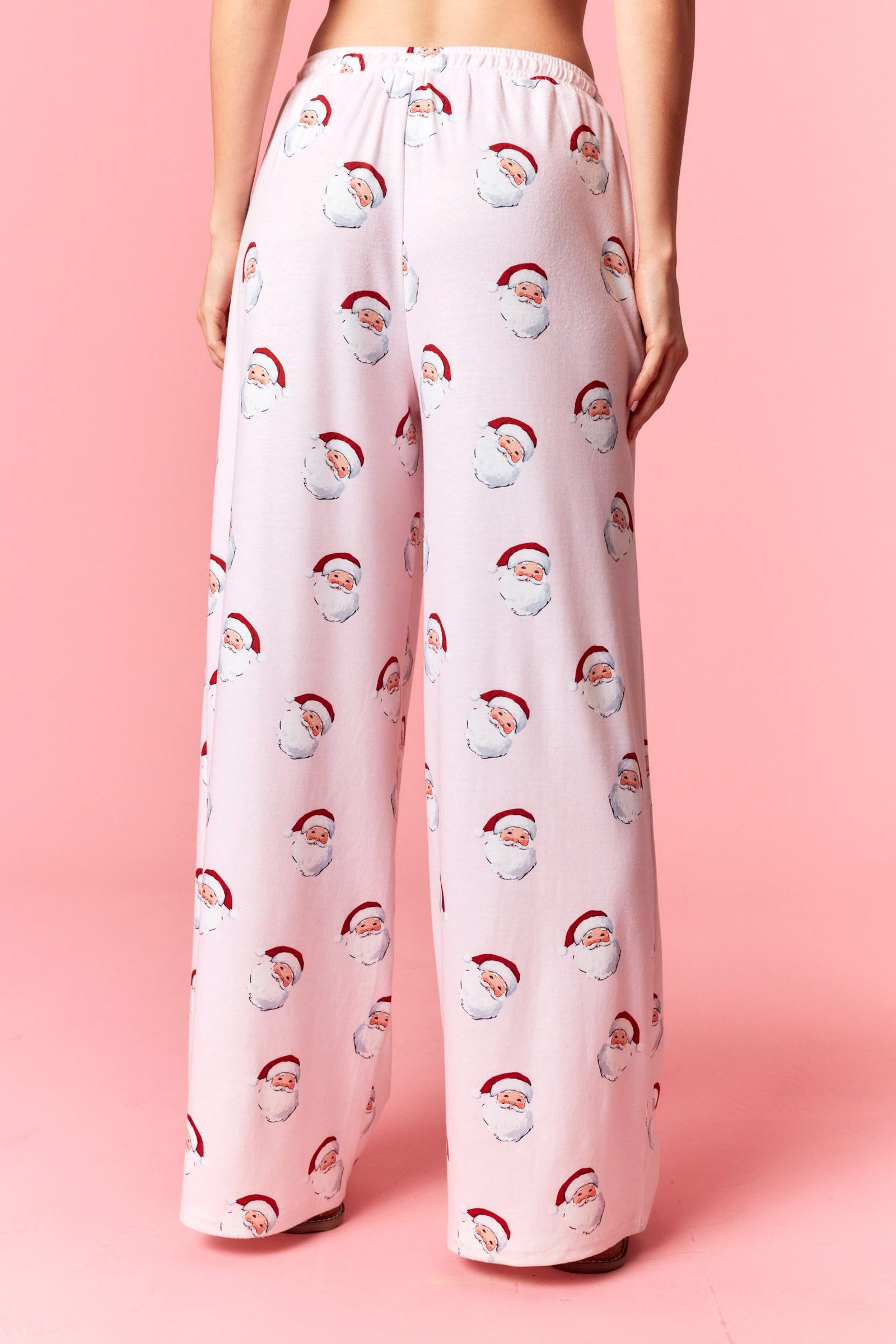 Scallop Edge Velvet Tape Detail Christmas Printed Pants