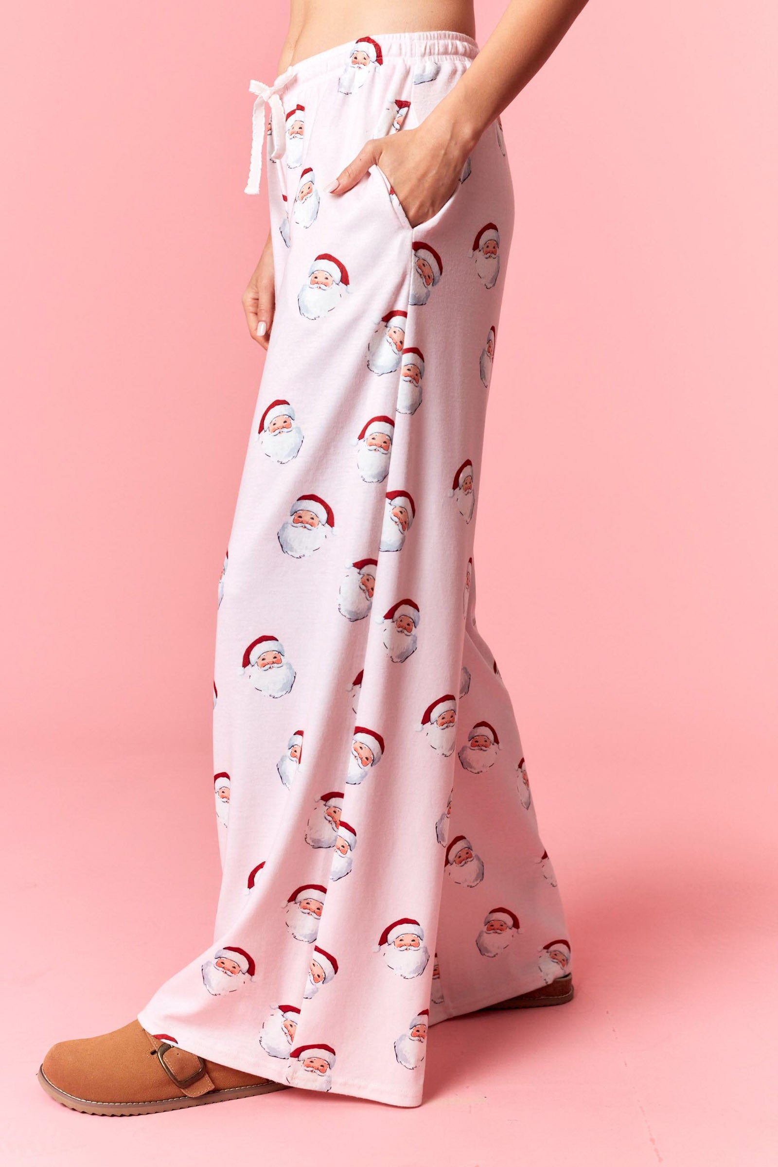 Scallop Edge Velvet Tape Detail Christmas Printed Pants