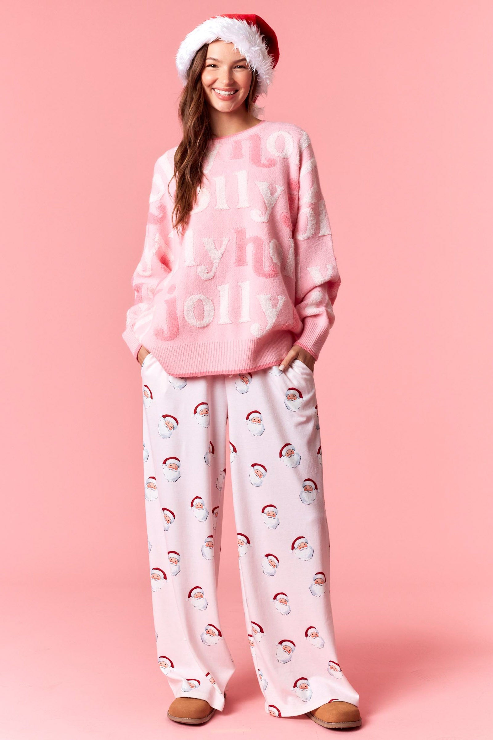 Scallop Edge Velvet Tape Detail Christmas Printed Pants