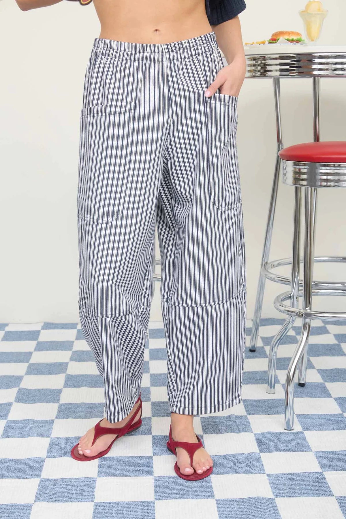 Blue Stripe Pocket Detail Wide Leg Pants