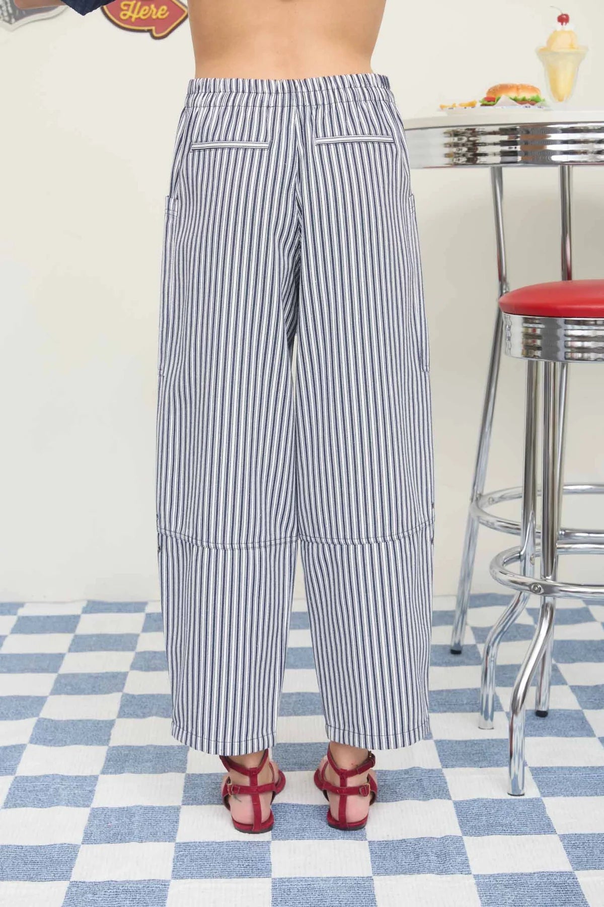 Blue Stripe Pocket Detail Wide Leg Pants