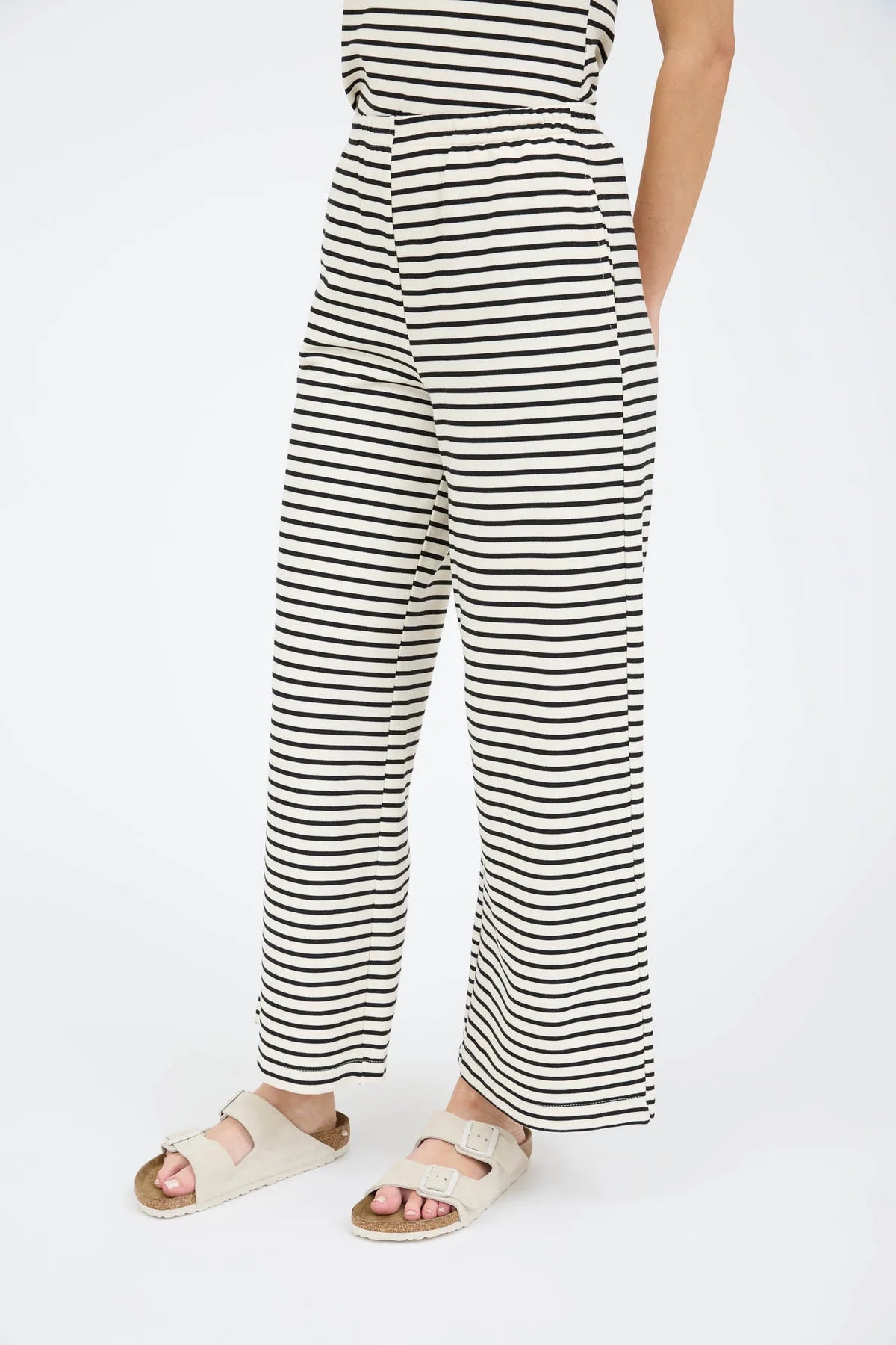 Stripe Short Sleeve Snap Button Henley Top and Wide Leg Knit Lounge Pants Set