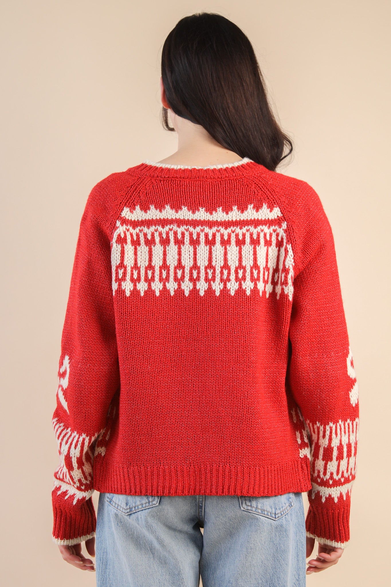 Red Oversized Graphic Casual Knit Sweater Cardigan
