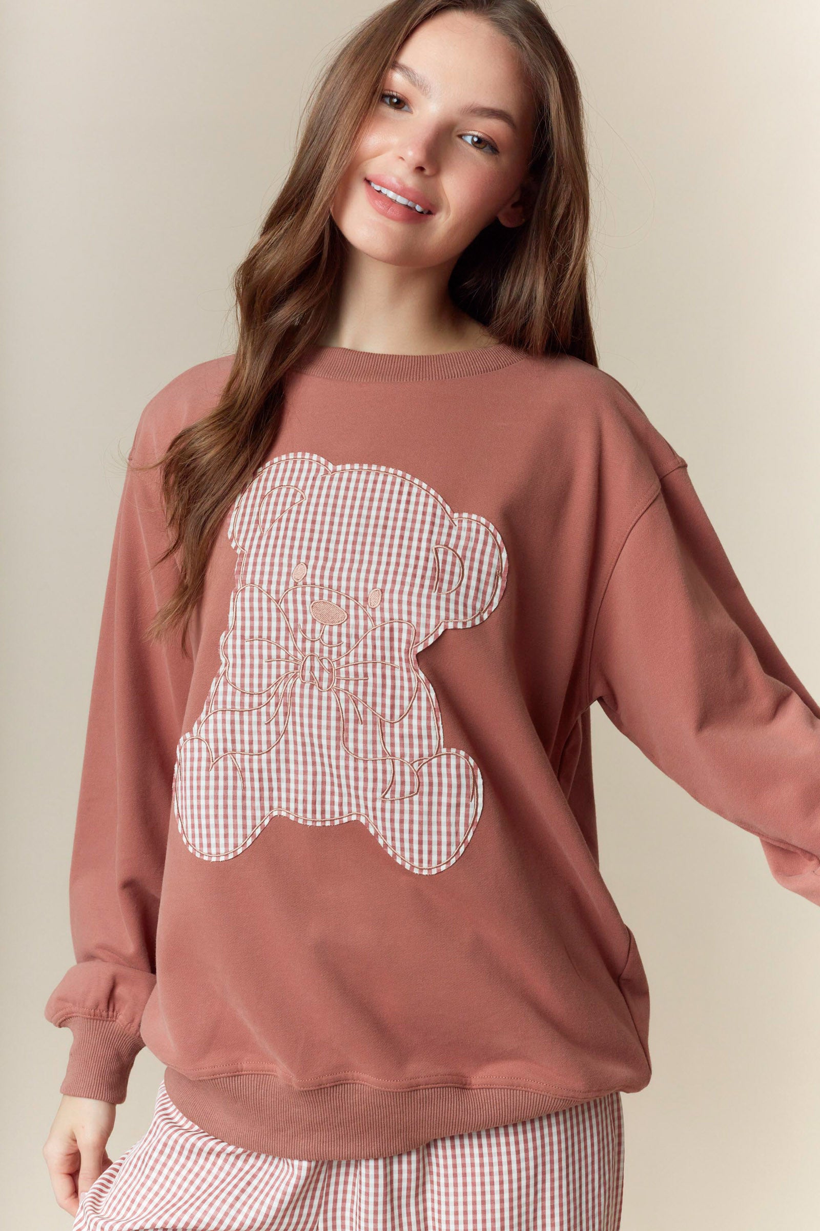 Gingham Teddy Bear  Sweatshirt and Gingham Pants  Lounge Set
