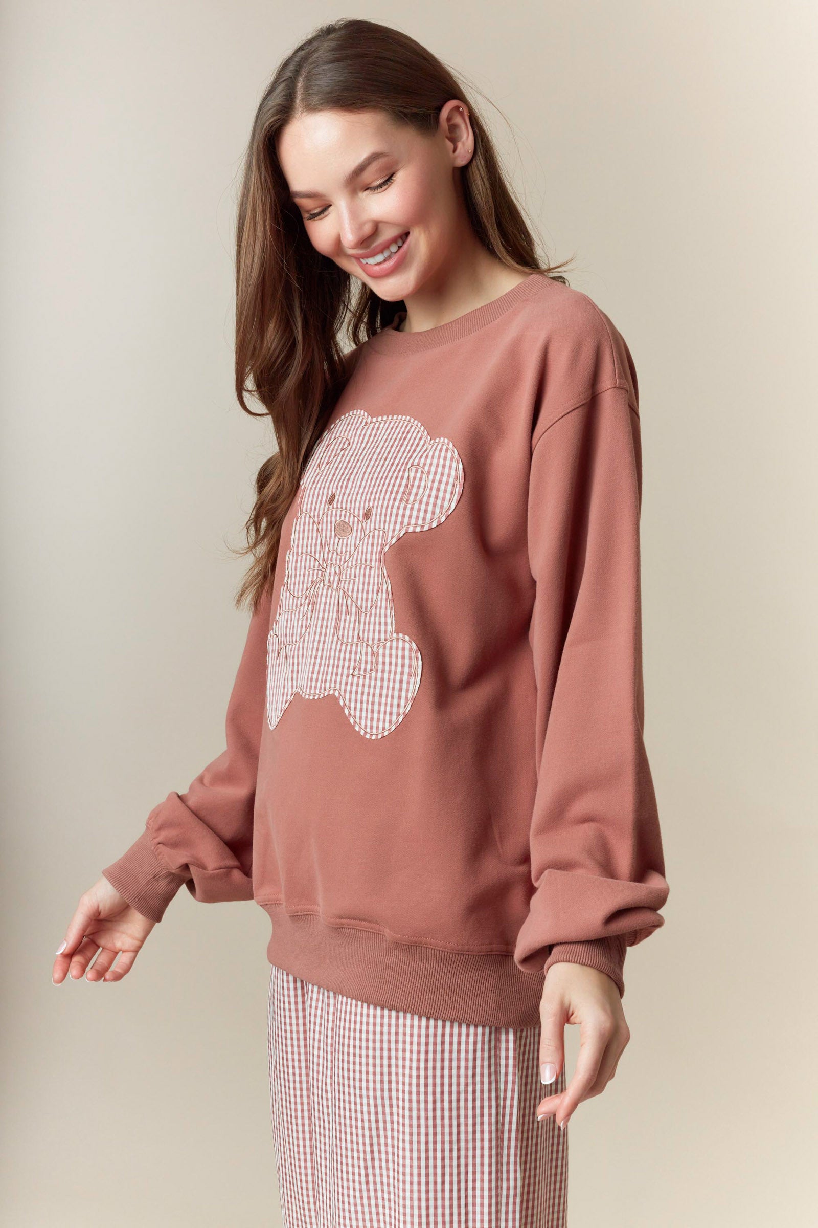 Gingham Teddy Bear  Sweatshirt and Gingham Pants  Lounge Set