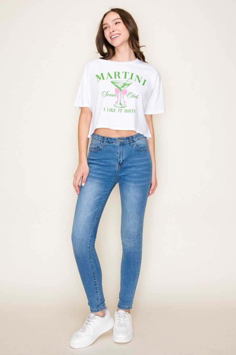 "Martini Social Club, I like it dirty" graphic crop top