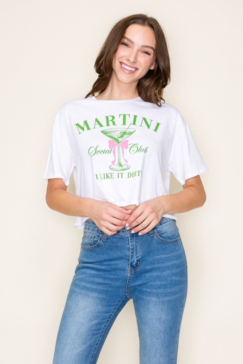 "Martini Social Club, I like it dirty" graphic crop top