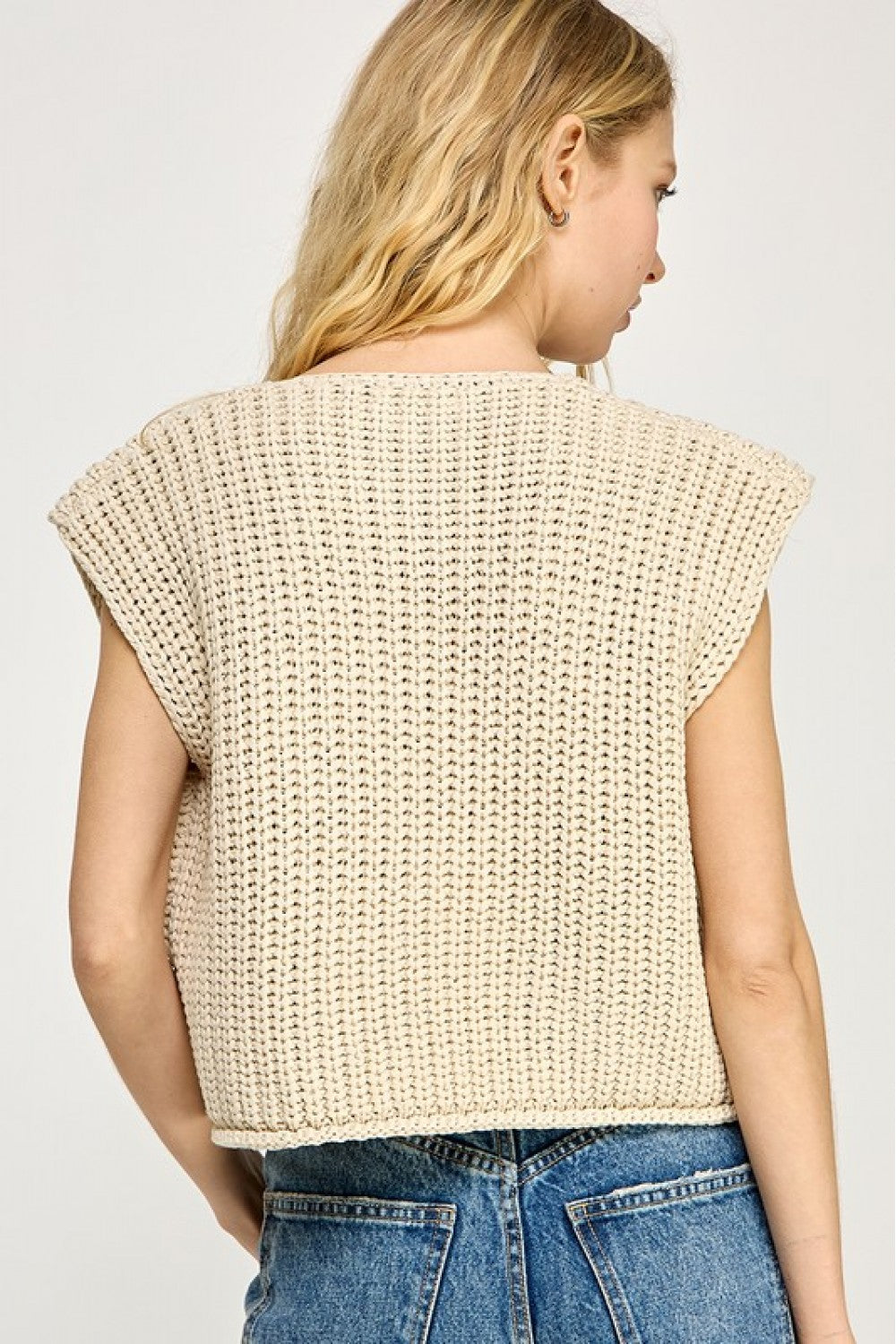 Natural Crochet Chunky  Knit Vest Button Down